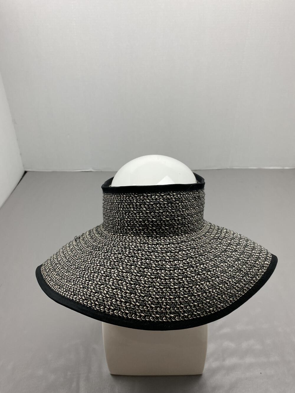 Nine West Hat Visor Womens One Size Black Straw Wide Brim Packable Travel Beach
